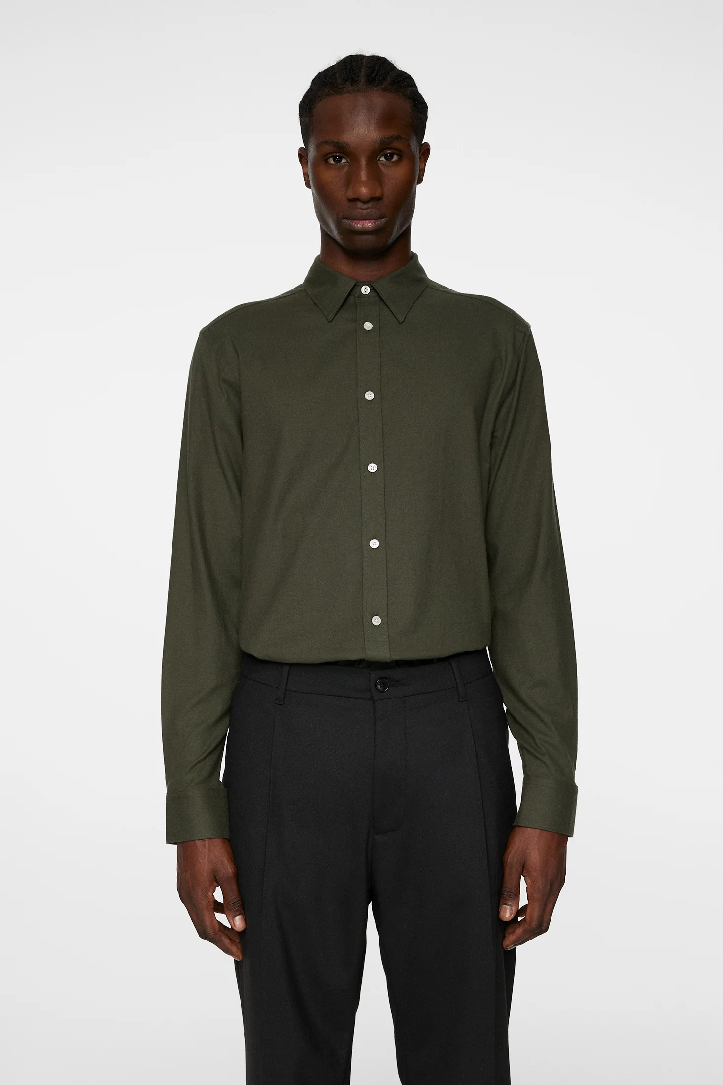 Light Flannel Slim Shirt / Forest Green - Image 2